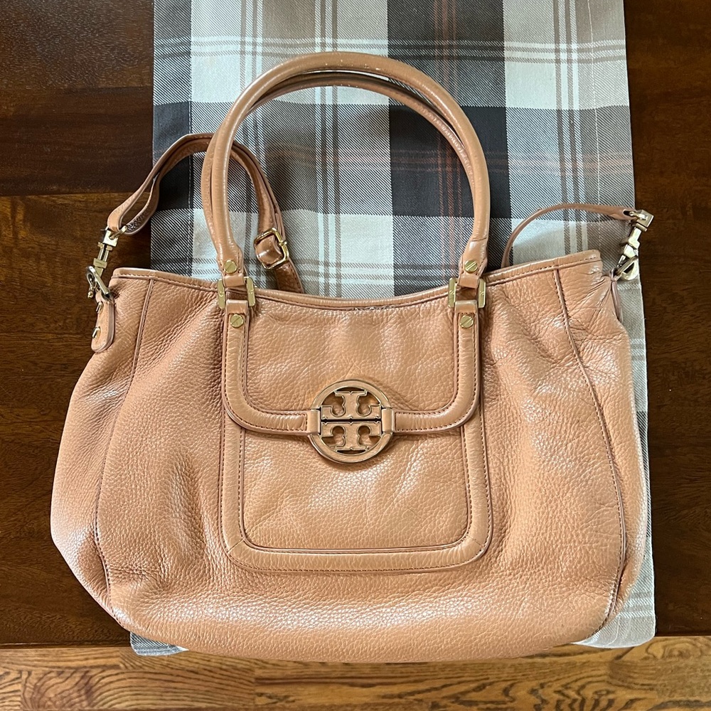 Tory Burch Amanda Tan Leather Top Handle Crossbody Satchel Bag